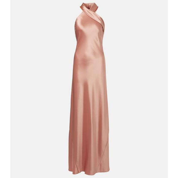 Galvan Londan Pandora "Rosetta" Rose Gold Satin Halter Dress Size FR 36 / US 4 - Picture 4 of 13